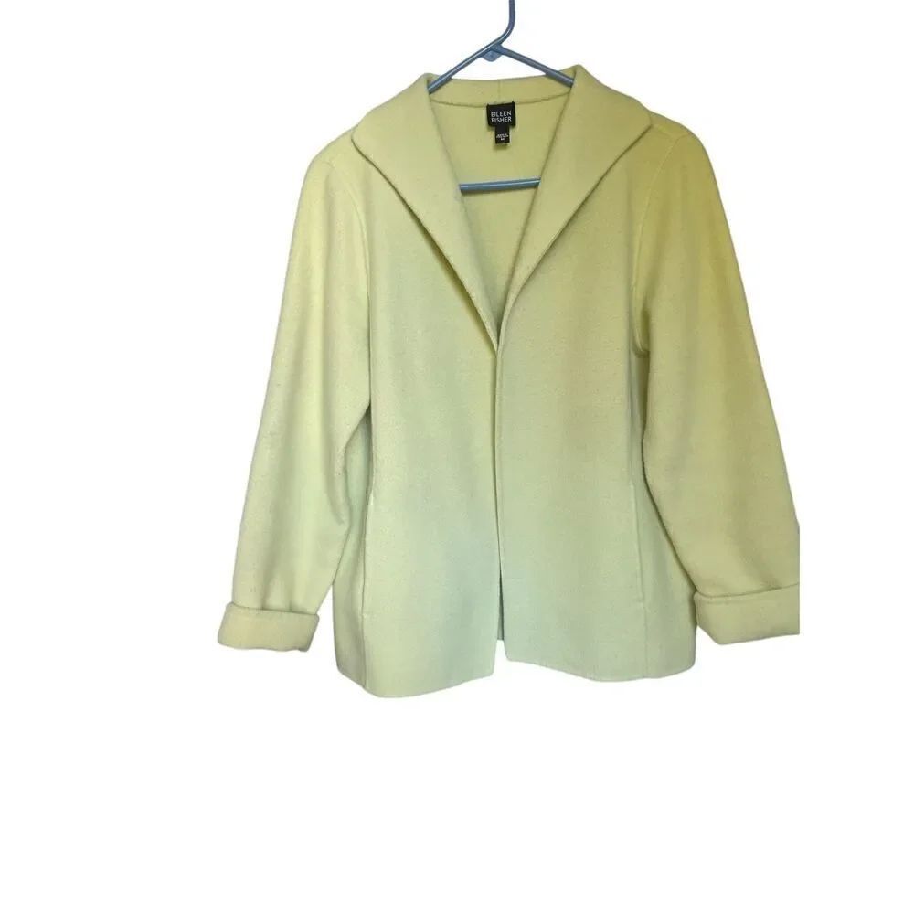 Eileen Fisher Wool Cashmere Blend Open Front Sweater Green Size M